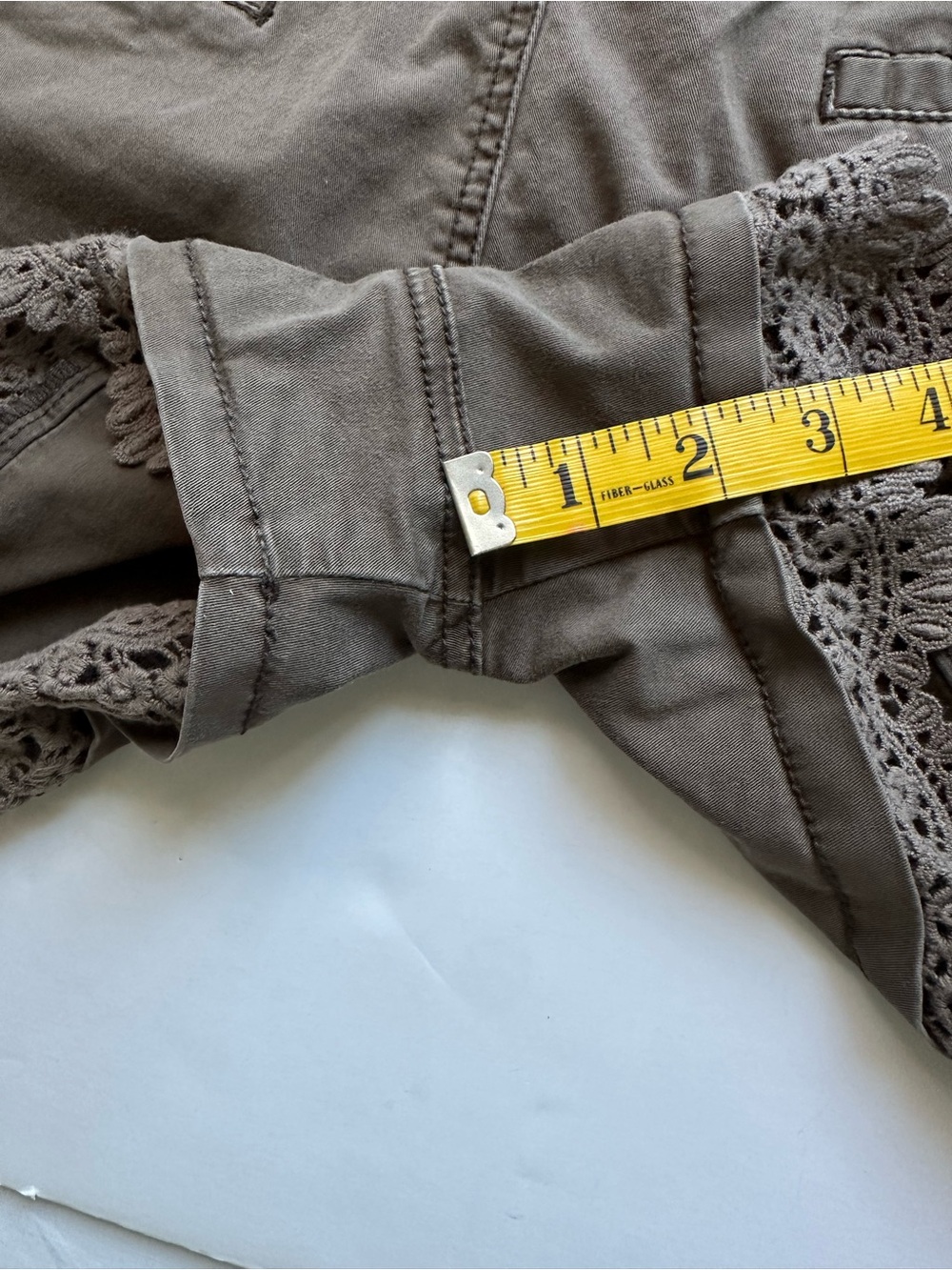 Maurices Distressed Olive Green Shorts Crochet Hem Size 15/16 - Picture 5 of 9